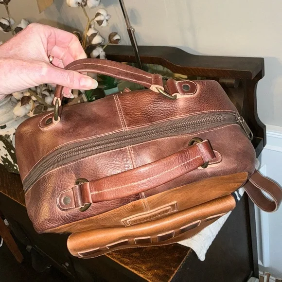 NWOT Bed Stu Leather Kamet Backpack Laptop Bag Tan Teak Rustic MSRP $599